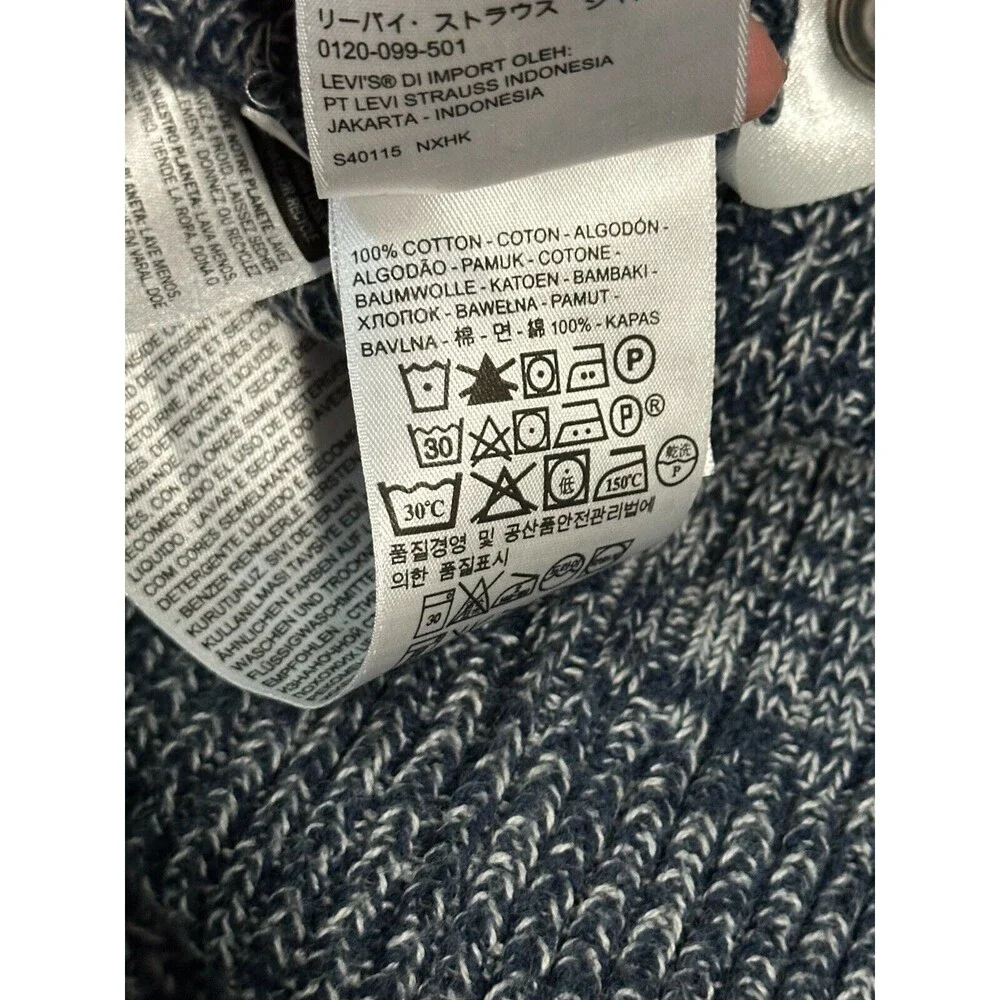 Levis Men Medium Blue Shawl Neck Sweater Coupe Fit Pullover Cozy Grandpacore